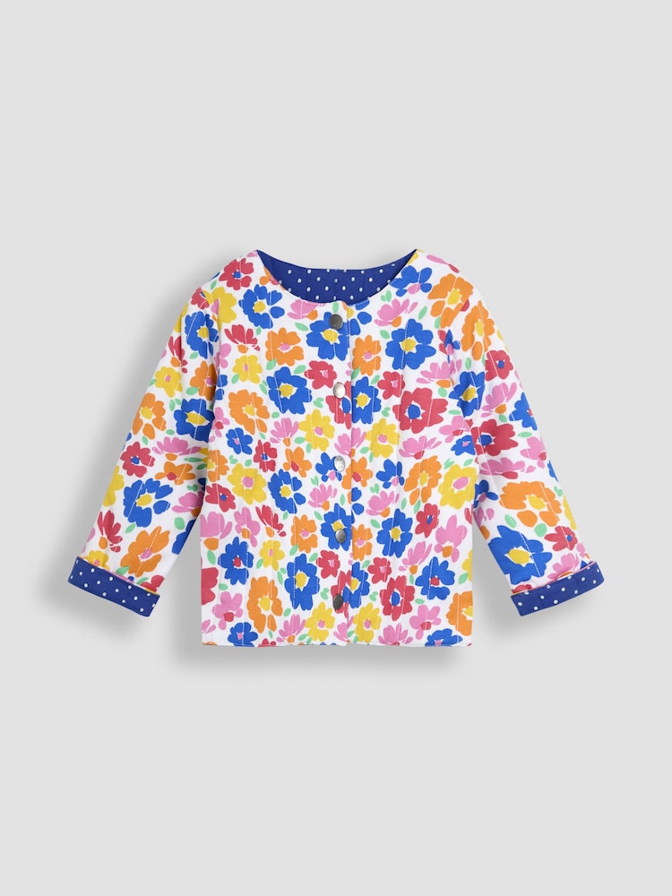 JoJo Maman Bébé Fuchsia Floral Quilted Reversible 100% Cotton Jacket - Image 4 of 7