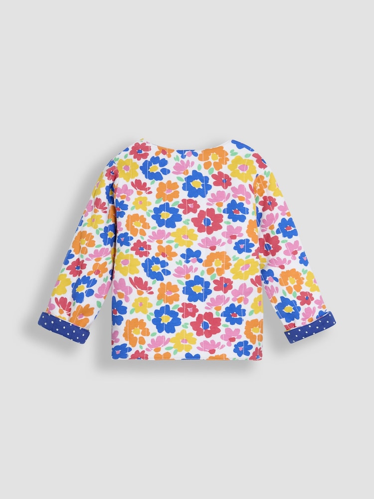 JoJo Maman Bébé Fuchsia Floral Quilted Reversible 100% Cotton Jacket - Image 5 of 7