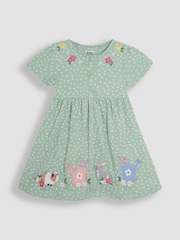 JoJo Maman Bébé Green Guinea Pig & Friends Appliqué Button Front Dress - Image 1 of 2