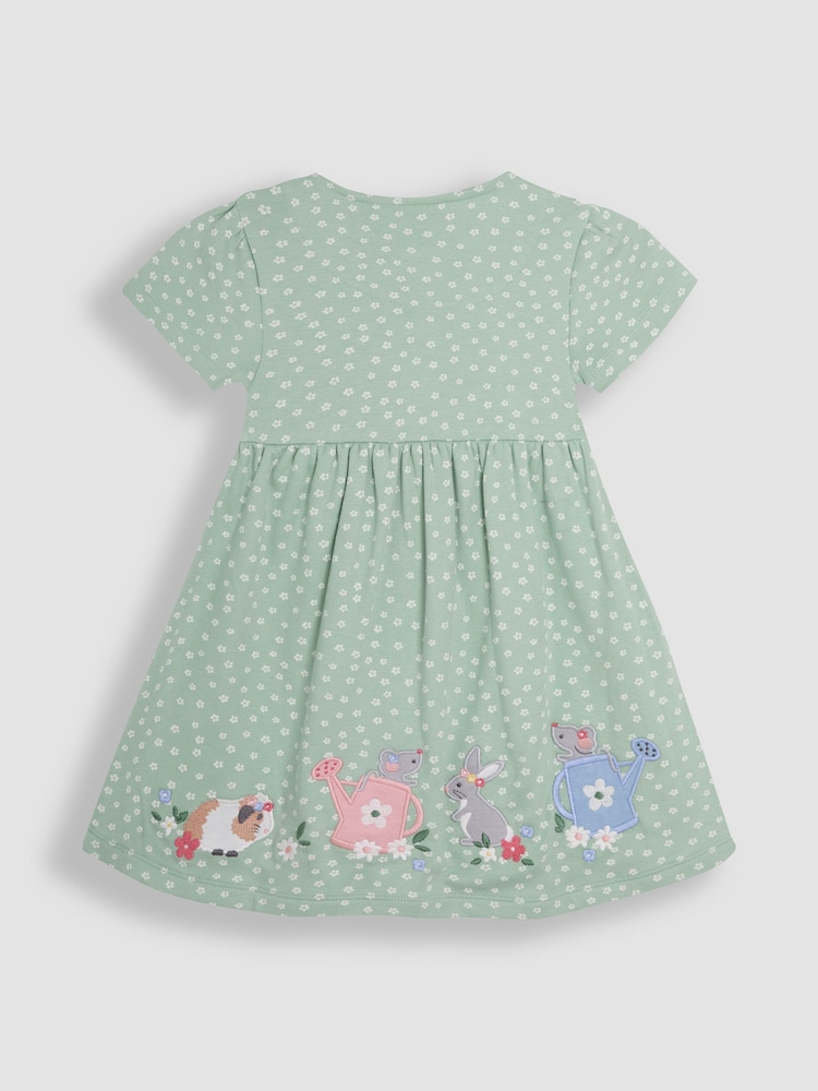 JoJo Maman Bébé Green Guinea Pig & Friends Appliqué Button Front Dress - Image 2 of 2