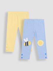 JoJo Maman Bébé Yellow Bee & Sunflower Print Appliqué Knee Leggings 2 Pack - Image 1 of 5