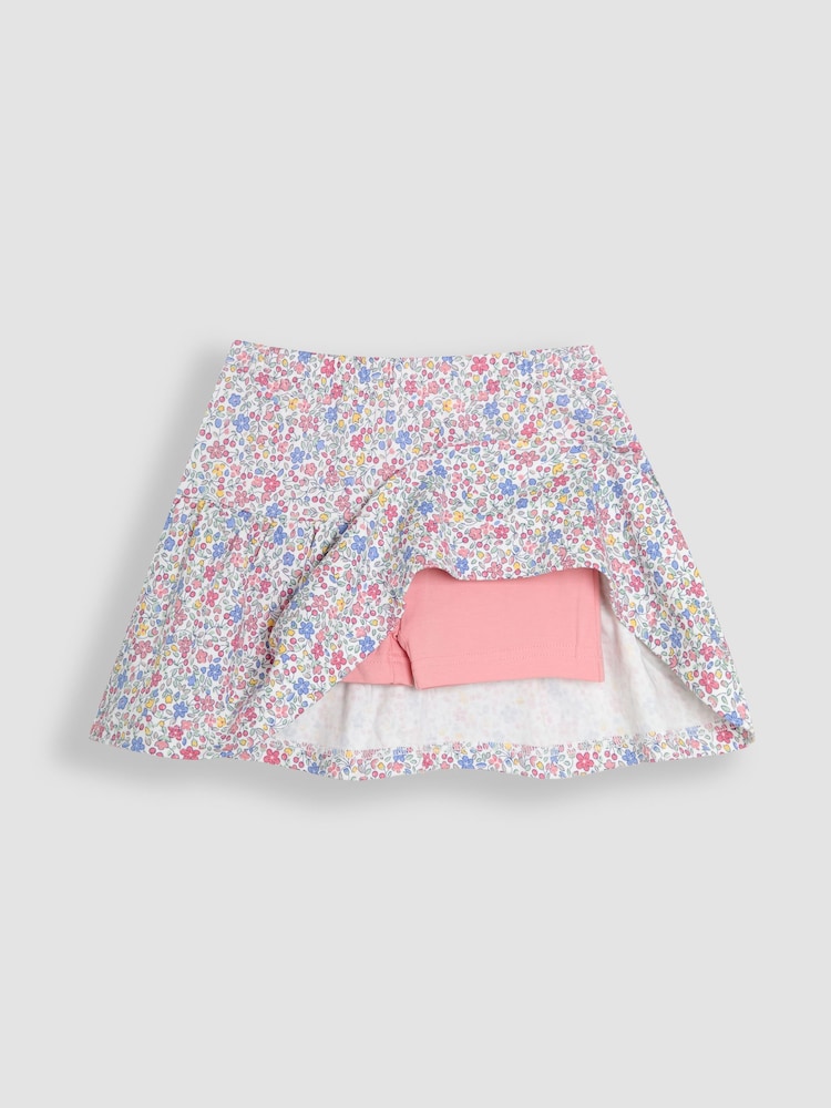 JoJo Maman Bébé Pink Cherry Ditsy Floral Print Printed 100% Cotton Skort - Image 2 of 3