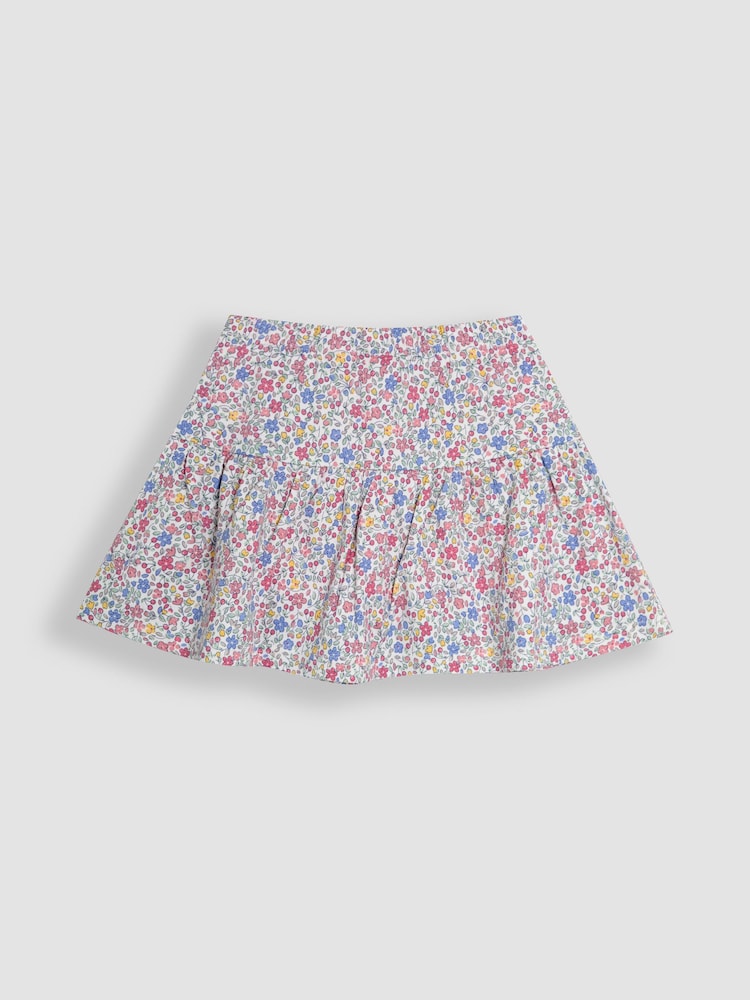 JoJo Maman Bébé Pink Cherry Ditsy Floral Print Printed 100% Cotton Skort - Image 3 of 3