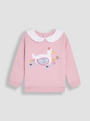 JoJo Maman Bébé Pink Duck Frill Collar Appliqué 100% Cotton Sweatshirt - Image 1 of 4