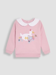 JoJo Maman Bébé Pink Duck Frill Collar Appliqué 100% Cotton Sweatshirt - Image 2 of 4