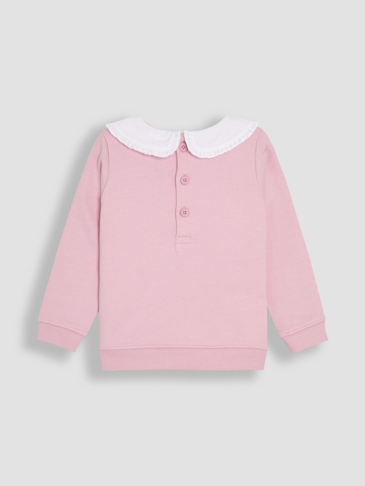 JoJo Maman Bébé Pink Duck Frill Collar Appliqué Sweatshirt - Image 3 of 4