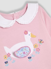 JoJo Maman Bébé Pink Duck Frill Collar Appliqué 100% Cotton Sweatshirt - Image 4 of 4