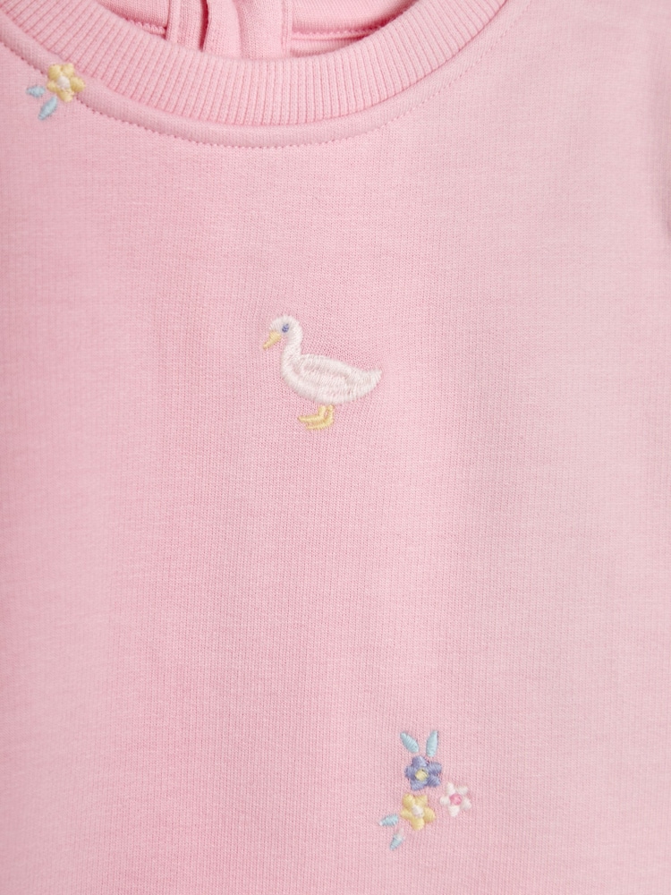 JoJo Maman Bébé Pink Duck Embroidered Crew Neck Sweatshirt - Image 3 of 3