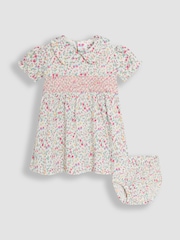 JoJo Maman Bébé Pink Ditsy Floral Smocked Jersey Dress - Image 1 of 6