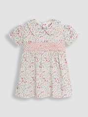 JoJo Maman Bébé Pink Ditsy Floral Smocked Jersey Dress - Image 2 of 6