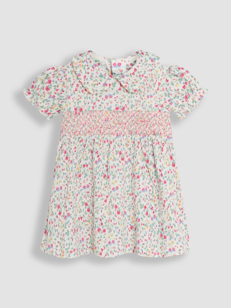 JoJo Maman Bébé Pink Ditsy Floral Smocked Jersey Dress - Image 2 of 6