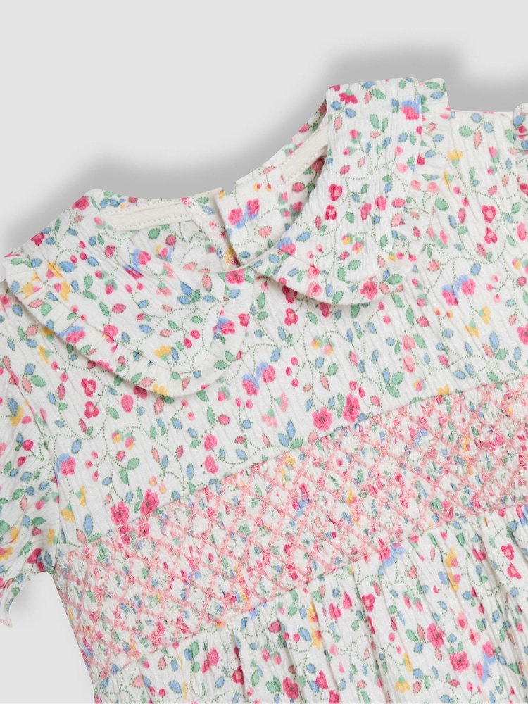 JoJo Maman Bébé Pink Ditsy Floral Smocked Jersey Dress - Image 6 of 6
