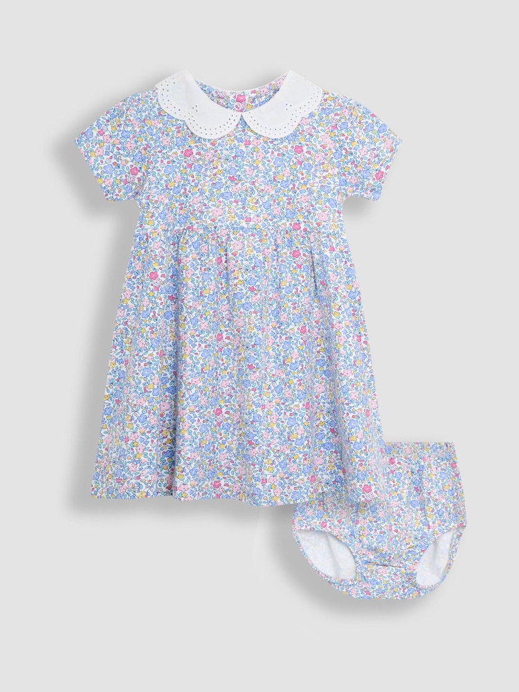 JoJo Maman Bébé Pink Ditsy Floral Broderie Collar Dress - Image 1 of 5