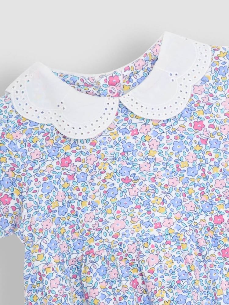 JoJo Maman Bébé Pink Ditsy Floral Broderie Collar Dress - Image 5 of 5