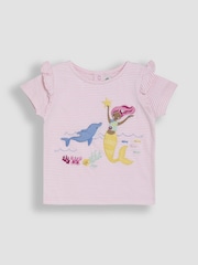 JoJo Maman Bébé Pink Mermaid Appliqué Frill Shoulder T-Shirt - Image 1 of 3