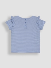 JoJo Maman Bébé Blue Mermaid Appliqué Frill Shoulder T-Shirt - Image 2 of 3