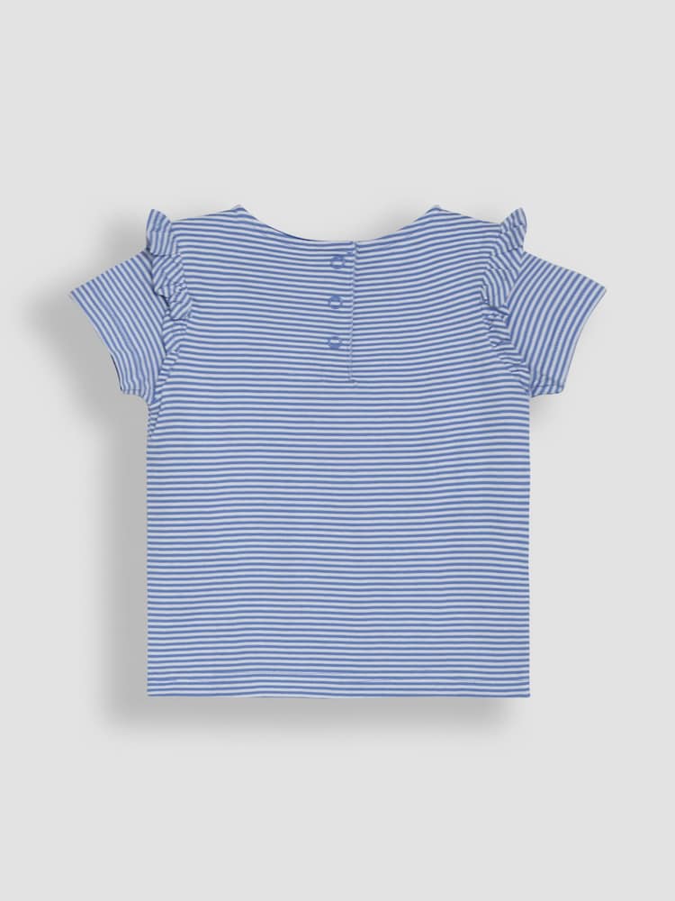 JoJo Maman Bébé Blue Mermaid Appliqué Frill Shoulder T-Shirt - Image 2 of 3