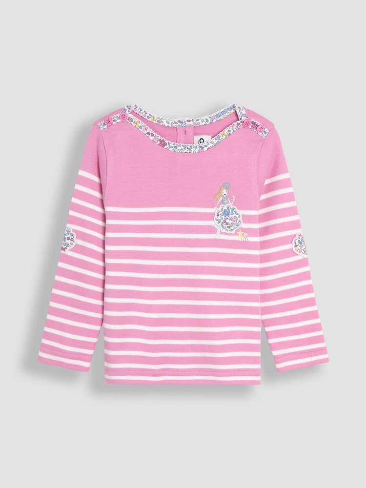 JoJo Maman Bébé Pink Mermaid Appliqué Pocket Breton Top - Image 1 of 3