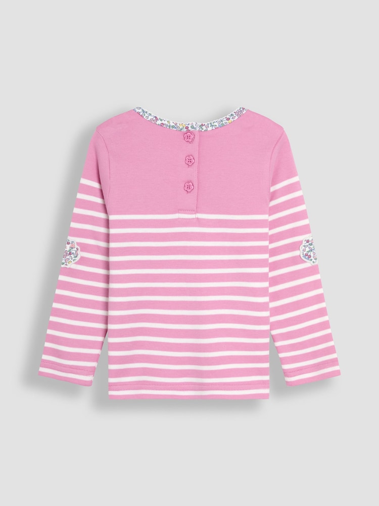 JoJo Maman Bébé Pink Mermaid Appliqué Pocket Breton Top - Image 2 of 3