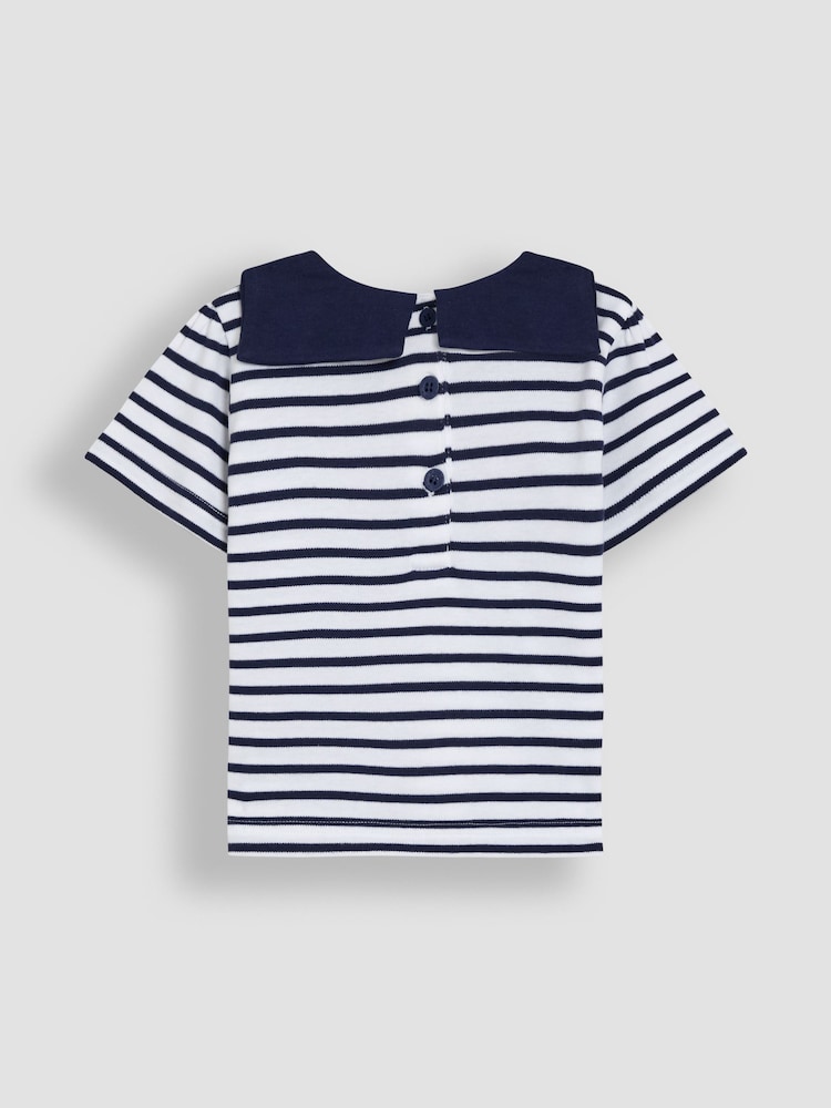 JoJo Maman Bébé Navy Blue Sailor Stripe T-Shirt - Image 2 of 3