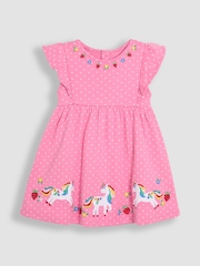 JoJo Maman Bébé Fuchsia Pink Unicorn Appliqué Summer Dress - Image 1 of 3