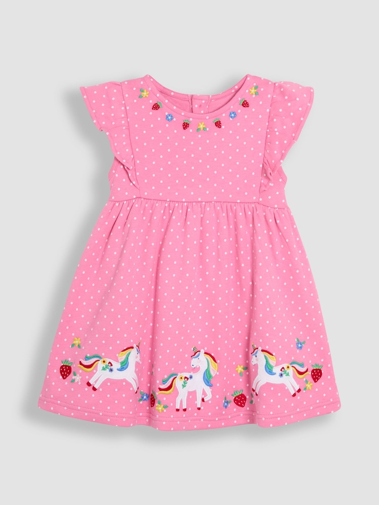 JoJo Maman Bébé Fuchsia Pink Unicorn Appliqué Summer Dress - Image 1 of 3