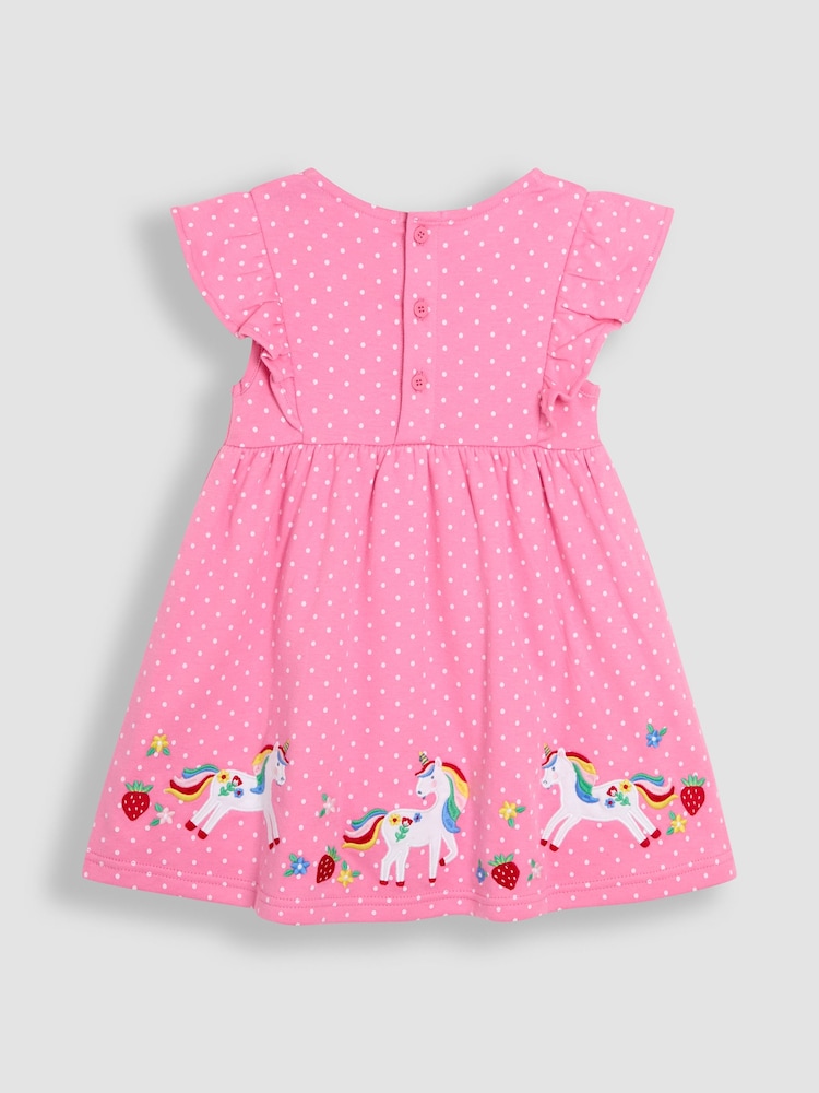 JoJo Maman Bébé Fuchsia Pink Unicorn Appliqué Summer Dress - Image 2 of 3
