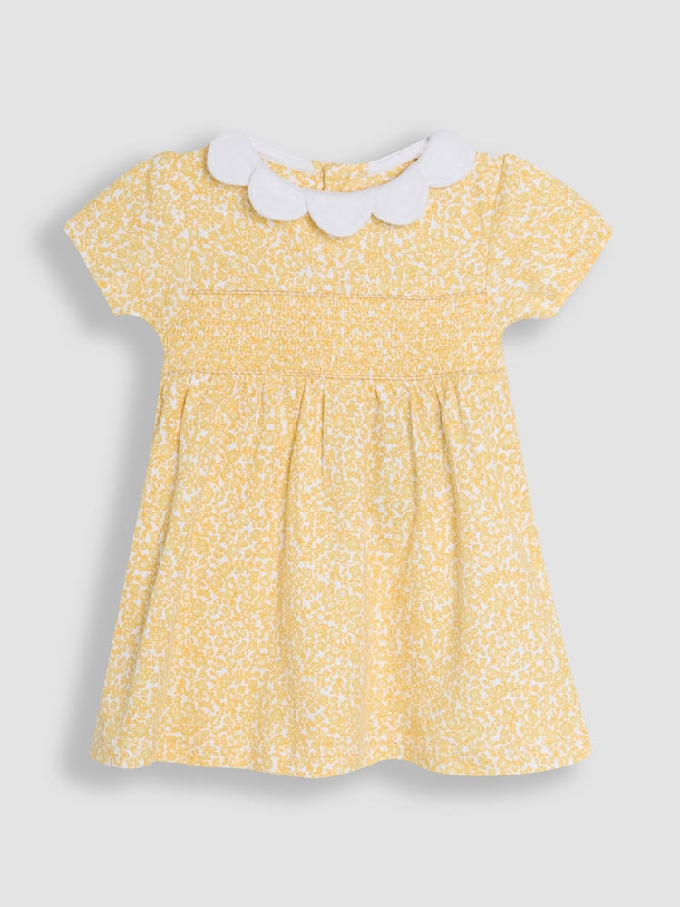 JoJo Maman Bébé Yellow Ditsy Floral Smocked Jersey Dress - Image 2 of 5