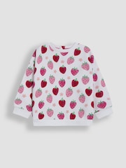 JoJo Maman Bébé Cream Strawberry Printed Crew Neck Sweatshirt - Image 1 of 3
