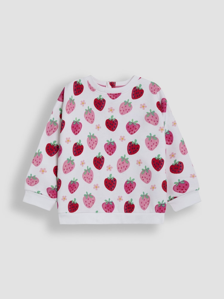 JoJo Maman Bébé Cream Strawberry Printed Crew Neck Sweatshirt - Image 1 of 3
