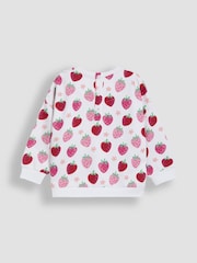 JoJo Maman Bébé Cream Strawberry Printed Crew Neck Sweatshirt - Image 2 of 3