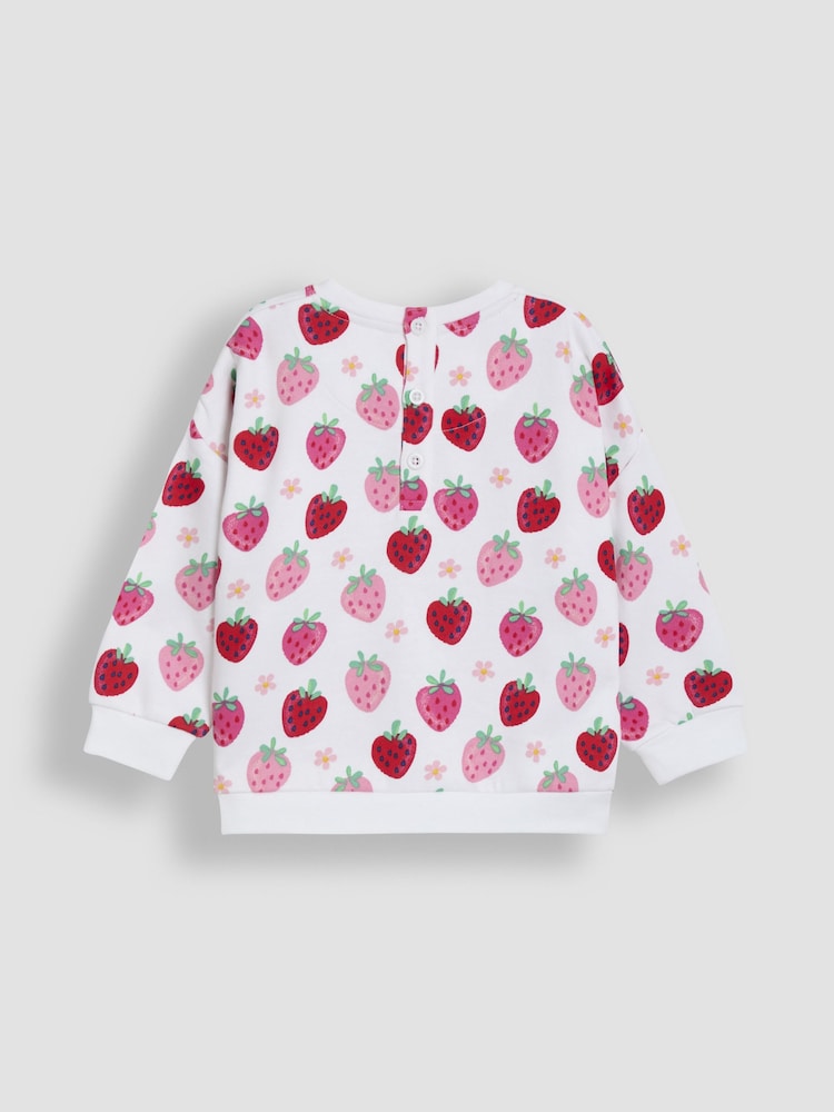 JoJo Maman Bébé Cream Strawberry Printed Crew Neck Sweatshirt - Image 2 of 3