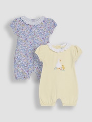 JoJo Maman Bébé Yellow Duck 2 Pack Broderie Collar Rompers - Image 1 of 4
