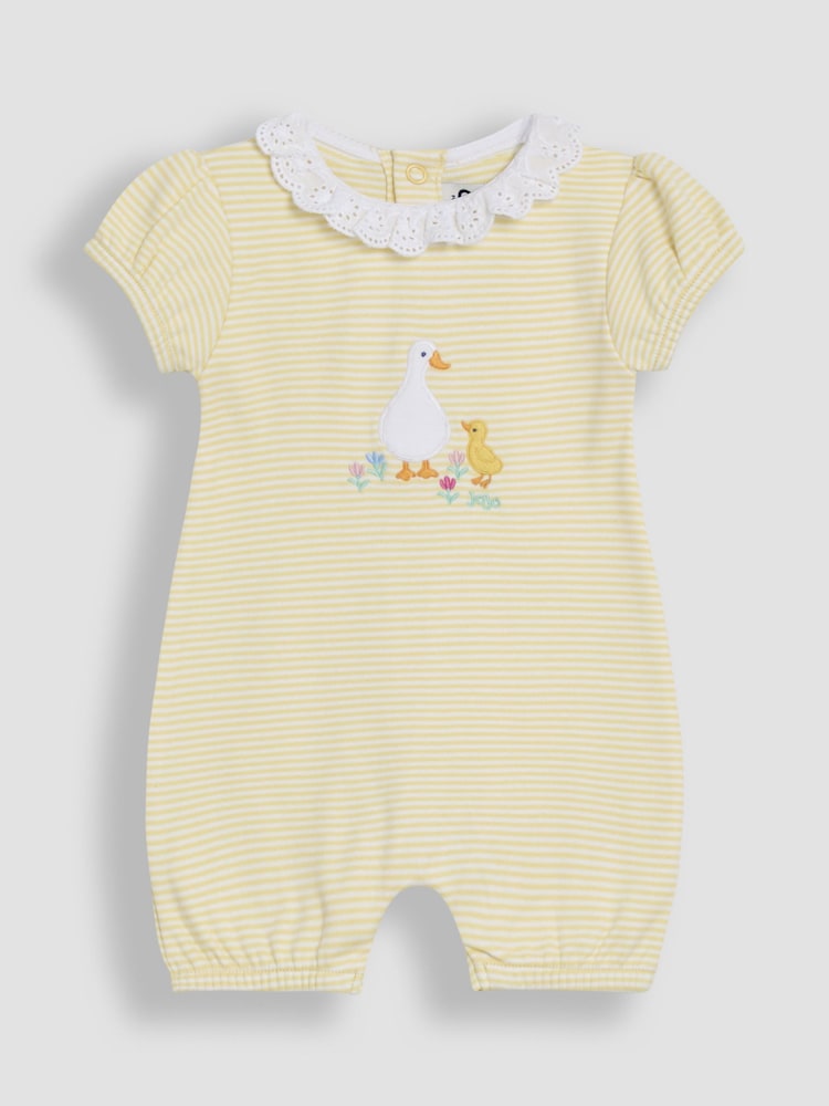 JoJo Maman Bébé Yellow Duck 2 Pack Broderie Collar Rompers - Image 2 of 4