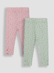 JoJo Maman Bébé Pastel Green Ditsy Floral Leggings 2 Pack - Image 1 of 5