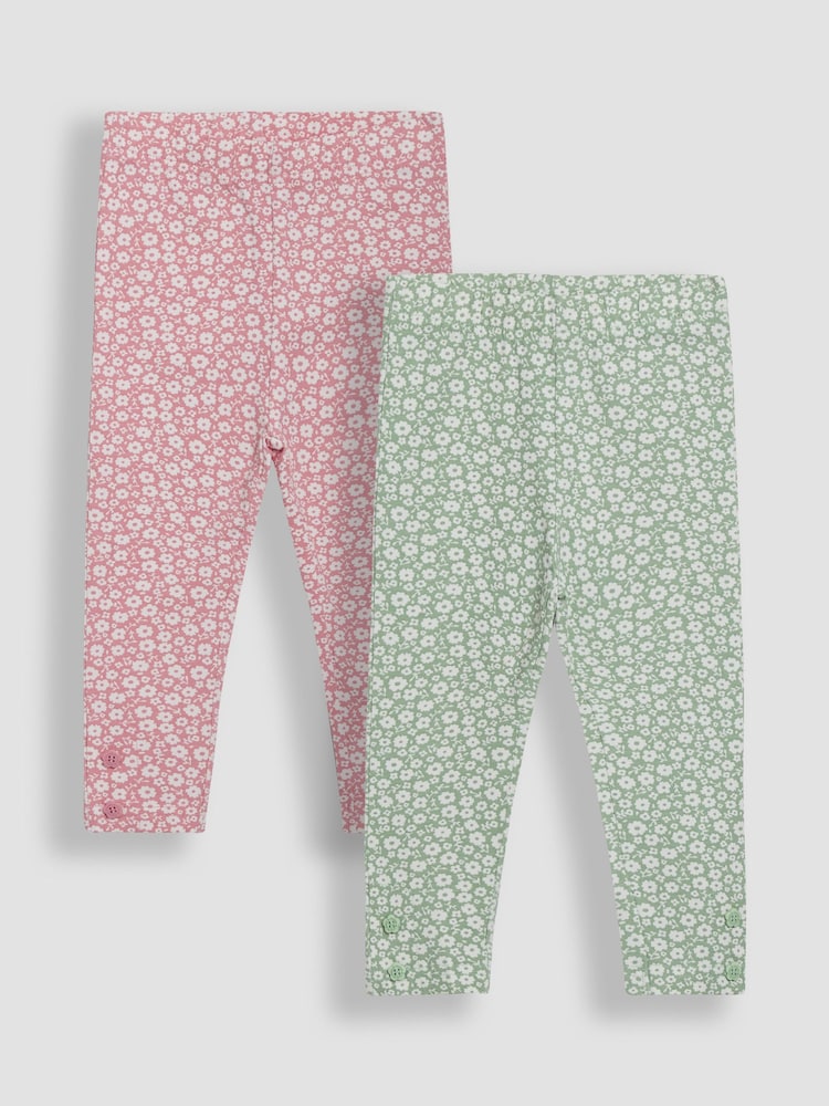 JoJo Maman Bébé Pastel Green Ditsy Floral Leggings 2 Pack - Image 1 of 5