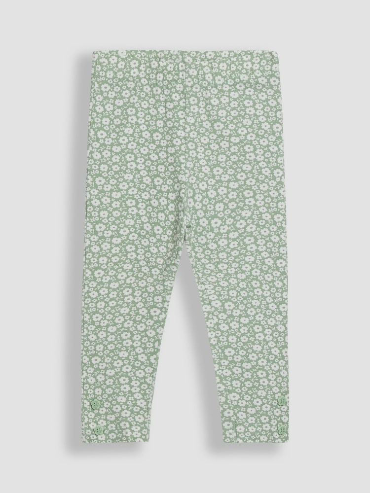JoJo Maman Bébé Pastel Green Ditsy Floral Leggings 2 Pack - Image 3 of 5