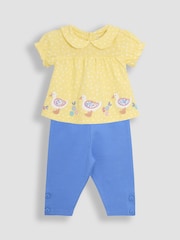 JoJo Maman Bébé Yellow Duck Appliqué Collared Blouse & Leggings Set 2 Piece - Image 1 of 3