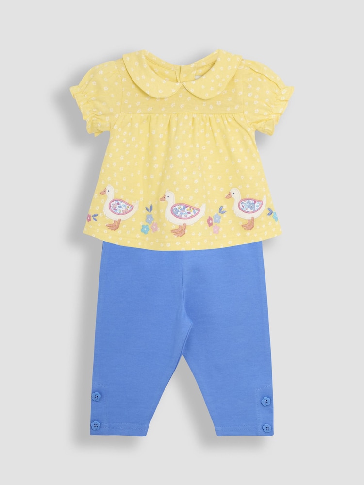 JoJo Maman Bébé Yellow Duck Appliqué Collared Blouse & Leggings Set 2 Piece - Image 1 of 3