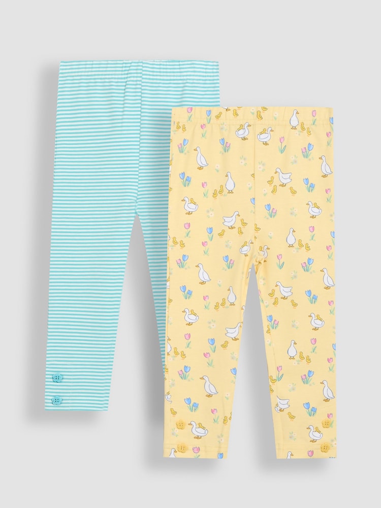 JoJo Maman Bébé Yellow Duck Floral Print Leggings 2 Pack - Image 1 of 5