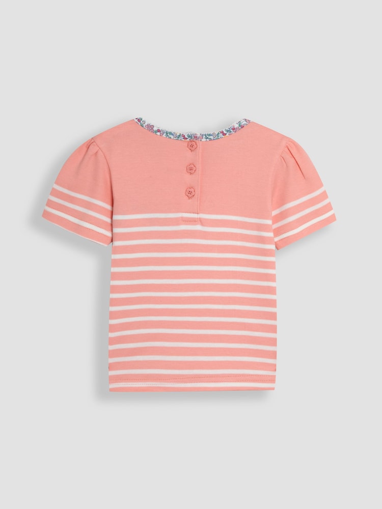 JoJo Maman Bébé Pink Bunny Appliqué Pocket Breton T-Shirt - Image 2 of 3