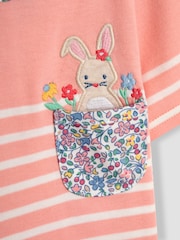JoJo Maman Bébé Pink Bunny Appliqué Pocket Breton T-Shirt - Image 3 of 3