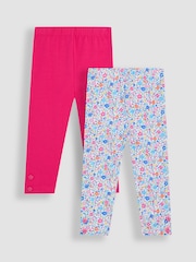 JoJo Maman Bébé Fuchsia Pink Ditsy Floral Leggings 2 Pack - Image 1 of 5