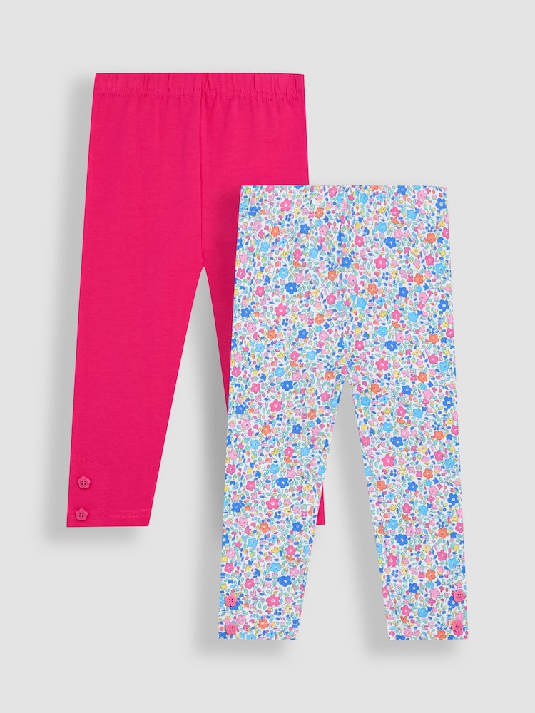 JoJo Maman Bébé Fuchsia Pink Ditsy Floral Leggings 2 Pack - Image 1 of 5