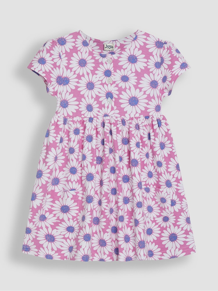 JoJo Maman Bébé Pink Daisy Button Front Dress - Image 1 of 3