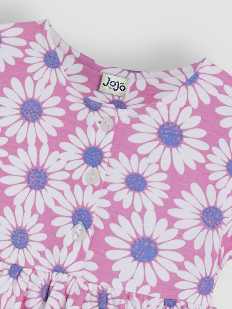 JoJo Maman Bébé Pink Daisy Button Front Dress - Image 3 of 3