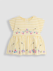 JoJo Maman Bébé Yellow Bee & Flower Print Embroidered Gathered Waist T-Shirt & Shorts Set 2 Piece - Image 2 of 5