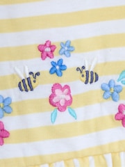 JoJo Maman Bébé Yellow Bee & Flower Print Embroidered Gathered Waist T-Shirt & Shorts Set 2 Piece - Image 5 of 5