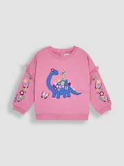 JoJo Maman Bébé Fuchsia Pink Dinosaur 2-Piece Frill Appliqué Sweatshirt & Joggers Set - Image 3 of 8