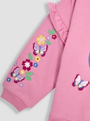 JoJo Maman Bébé Fuchsia Pink Dinosaur 2-Piece Frill Appliqué Sweatshirt & Joggers Set - Image 7 of 8